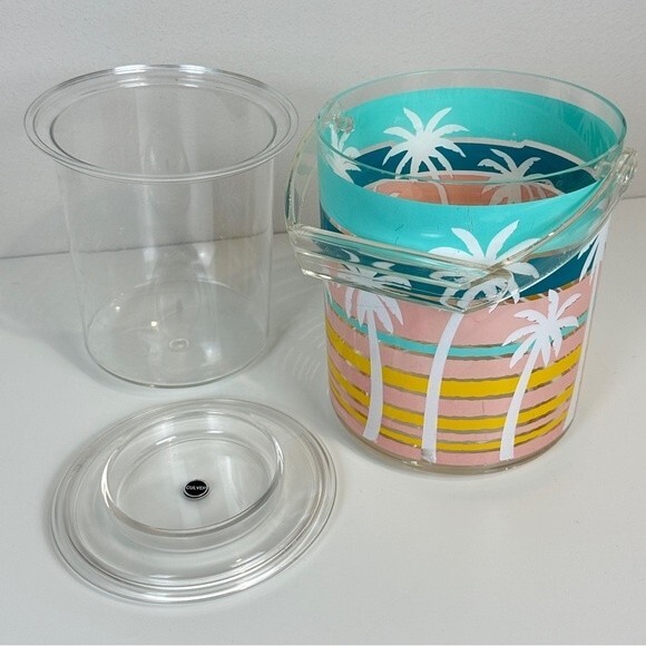 Vintage Culver Acrylic Pastel Palm Tree Ice Bucket 90s - Picture 7 of 11